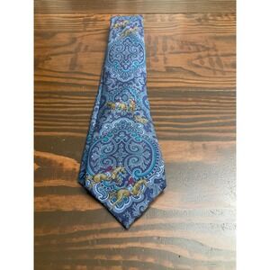Paco Rabanne paris Blue Equestrian Neck Tie Neckwear Pure Silk Made in Italy